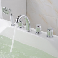 Robinet de baignoire de luxe abordable en cuivre, ensemble cinq pièces, montage sur pont, douchette, poignées en céramique en forme de pastèque, mitigeur chaud-froid