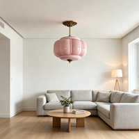 Suspension en verre rose vintage en forme de citrouille, laiton sculpté, certifiée ETL/CE, blanc chaud 3500K, garantie 3 ans - Style rétro pour salle à manger/enfants