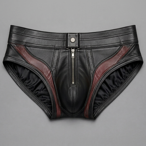 <b>Men's</b> Genuine Leather Underwear Brief Burgundy Luxury Designer <b>Pouch</b> Custom Logo OEM ODM Wholesale Premium Fashion Hot Selling - Product Image 1