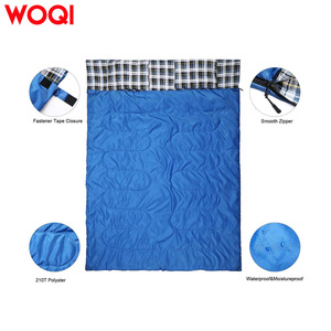 Saco de dormir rectangular Woqi de 3 estaciones, azul, de poliéster transpirable, estilo sobre, con almohadas, para camping, senderismo y viajes. - Product Image 2