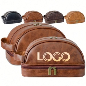 Vente en gros Sac de rangement de voyage portable Trousse de toilette étanche multifonctionnelle Trousse de maquillage rétro en cuir PU personnalisée avec logo - Product Image 1