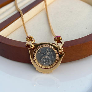 Elegante Collar Francés de Plata S925 con Baño de Oro de 18K y Colgante de Moissanita en Forma de Moneda, Cadena Cubana para Unisex, Regalo de Aniversario o Fiesta - Product Image 5