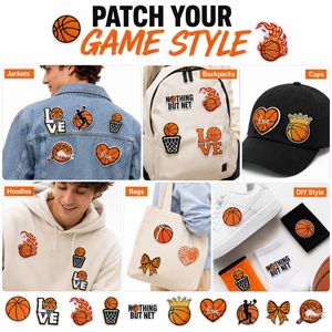 Patch brodé thermocollant ou à coudre en chenille, motif ballon de basketball, flamme, cercle, cœur, amour, pour cadeau enfant, vente en gros - Product Image 6