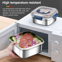 Boîte à bento en acier inoxydable compatible micro-ondes, étanche, carrée, type tiffin, pour école, nouveau-nés, enfants, avec poignée