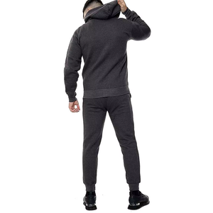 Survêtement gris foncé à capuche pour homme, sweat-shirt à fermeture éclair intégrale avec poches latérales et pantalon assorti, tenue décontractée pour l'automne - Product Image 5