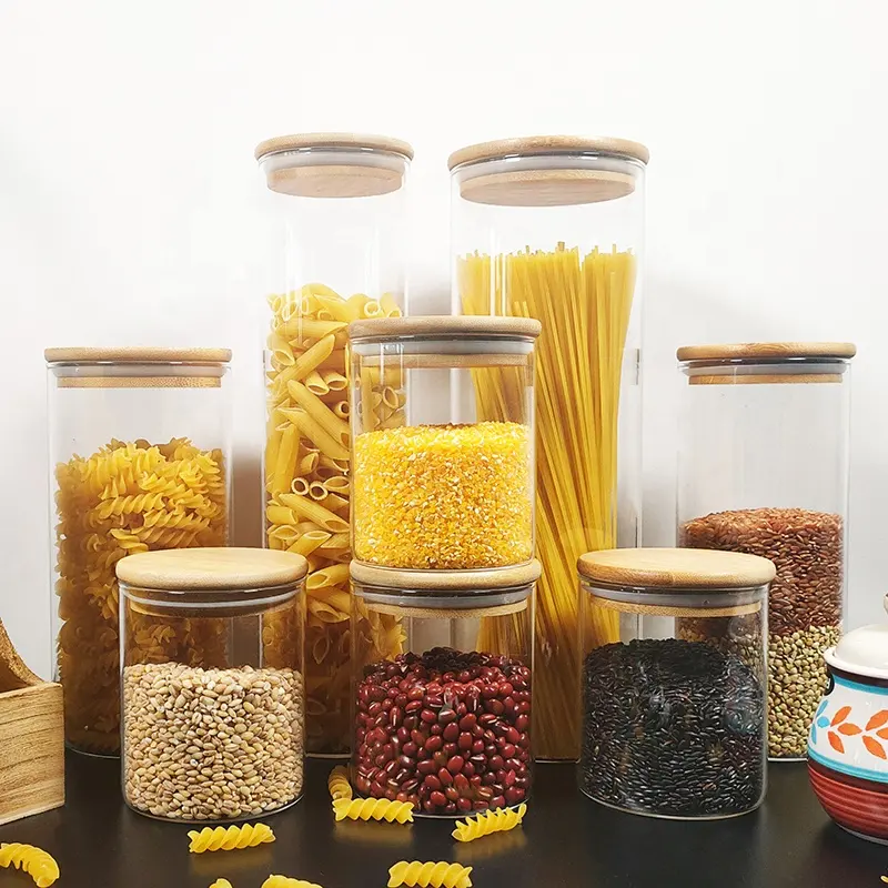 Amazon Hot Sale Borosilicate Storage Jar Glass Non Break food storage & container with Bamboo Lid