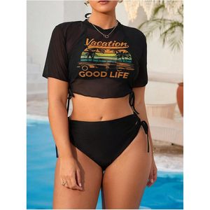 Women's Plus Size 3 Piece <b>Bikini</b> Set With Crop Top Halter <b>String</b> Swimwear Beachwear Spandex Polyester Digital Print - Product Image 4