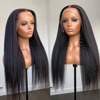 Perruque frontale transparente en dentelle, longue, Yaki Kinky Straight, en cheveux humains naturels, pour femmes noires, cheveux humains bruts