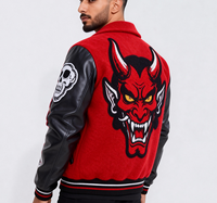 Veste bomber en chenille de style vintage avec broderie de logo personnalisé, patch hip hop, applique de dessin animé, coupe-vent, cuir véritable, unisexe