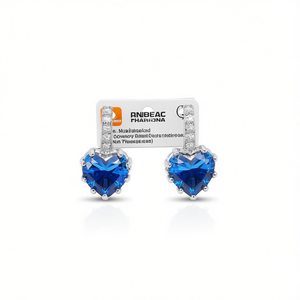 Orecchini a perno a forma di cuore Anbeac Charhona con gemma blu, placcati argento, in lega di zinco, con montatura a griffe, da donna per tutti i giorni - Product Image 1