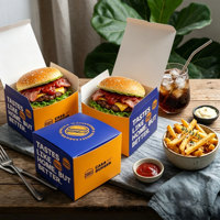 Boîte à hamburger jetable, emballage pour hamburger, boîte en papier kraft pour restauration rapide avec revêtement anti-graisse