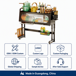 Scolapiatti scorrevole antipolvere da posizionare sopra il lavello con vassoio raccogligocce, porta coltelli e <span class=keywords><strong>organizer</strong></span> da cucina regolabile in acciaio al carbonio - Ordine campione - Product Image 5