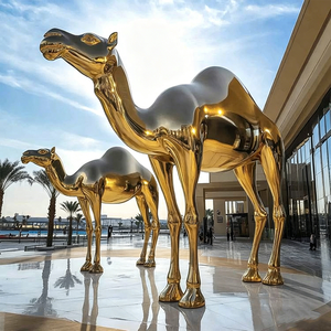 Escultura de Camello de Acero Inoxidable Dorado Grande, Estilo Medio Oriente, Mascota Icónica, Estatua de Camello con Acabado de Espejo Metálico - Product Image 5