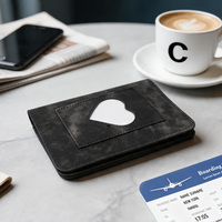 Protège-passeport en jean et PU avec motif cœur brodé, porte-cartes d'identité, accessoire de voyage, cadeau idéal pour les vacances