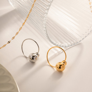Stainless Steel Geometric <b>Ball</b> Ring 18K Gold Plated Double <b>Sphere</b> Unisex Fashion Jewelry Gift - Product Image 3