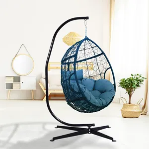 Patio Teardrop Style Swing Egg Chair, Large Rattan Wicker Outdoor Hanging Swing, Patio Swing Chair Egg For Garden/Indoor Outdoor