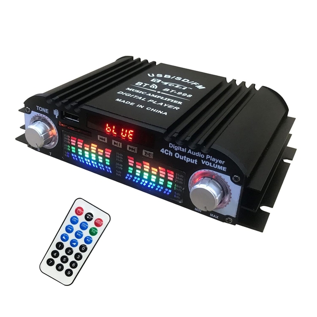 Mini Amplifier BT-998 USB Digital Display Power Amplifier 4-CH Player with FM Function Car BT Power Amplifier