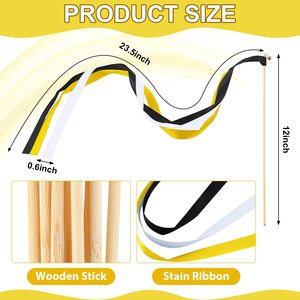 100 pièces/paquet Bâtons de fée en soie noirs, dorés et blancs avec rubans colorés et clochettes pour fêtes - Product Image 2