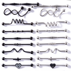 Boucles d'<span class=keywords><strong>oreilles</strong></span> industrielles en acier inoxydable, barbell incurvé en forme de cœur, croix, pour cartilage d'oreille, mariage, fiançailles, personnalisées - Product Image 2