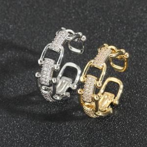U-shaped Horseshoe Buckle <b>Ring</b> Women's Light Luxury Micro-inlaid Zircon <b>Open</b> <b>Ring</b> Hip-hop Jewelry - Product Image 4