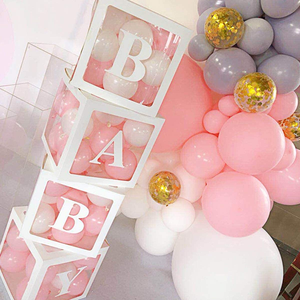 BabyShower Box Set of 4 Clear Baby Block Boxes with Baby Letters Party Decoration Transparent Balloon box
