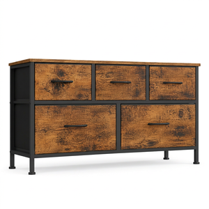 Industrial 5 Drawer <b>Dresser</b> Solid Wood Storage Cabinet Freestanding Bedroom Furniture - Product Image 1