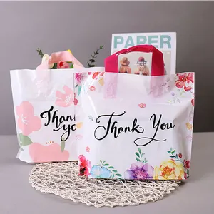 Various Sizes Friendly Plastic Shopping Bag Stationery Packaging Loop Handle Customized Printing Bottom Gusset Tote Bag