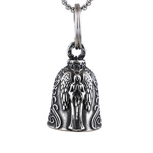 Car Biker Motorcycle Bell Key Chain Heart Cross Feather Wings Angel Bell Key Chain Necklace for Good Luck on the Road Guardian - Product Image 2