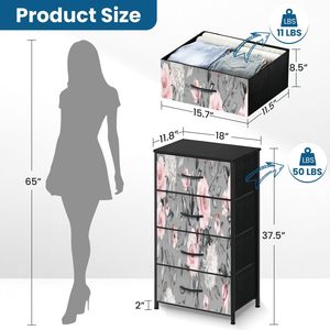 Organisateur de placard aquarelle à 4 tiroirs à fleurs roses pour filles en métal et MDF Meubles de chambre à coucher Décoration intérieure en stock - Product Image 3