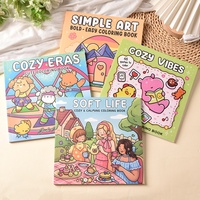 Livres de coloriage transfrontaliers en stock pour adultes et adolescents, avec des personnages d'animaux mignons, faciles à utiliser, en papier double-adhésif carré