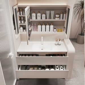 Meuble de salle de bain noir simple avec miroir intelligent, armoire suspendue et lavabo blanc - Product Image 2