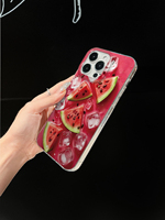 Coque de téléphone transparente antichoc motif pastèque et glaçons pour iPhone 16/15/14/13/17 Pro Max, Coque iPhone 15 Pro Max