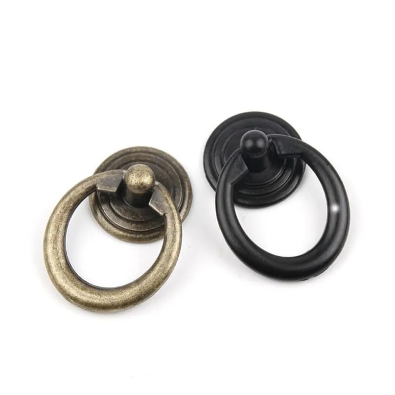 Black Ring Pull Handle Cabinet Knob Drawer Dresser Cupboard Drop Zinc Alloy