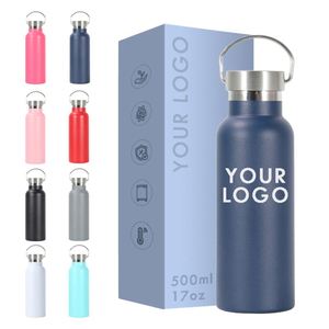 Hot Selling 18/8 Stainless Steel Insulated Water <b>Bottle</b> 500ml Double Wall <b>Thermos</b> Vacuum Flask American Handle Lid Portable Cold - Product Image 1