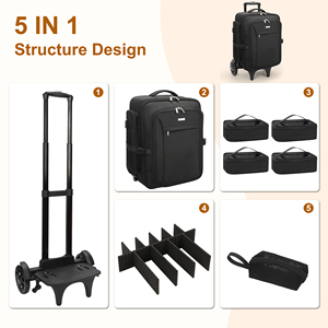 Valigia Trolley in Nylon di Grande Capacità Relavel per Trucchi, Zaino con Ruote e Quattro Piccole Borse con Cerniera, <span class=keywords><strong>Organizer</strong></span> per Attrezzi da Parrucchiere - Product Image 5