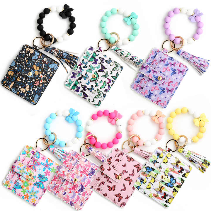 Dajingkj PU Leather Wristlet Bracelet Keychain Wallet For Women - Card Holder With Tassel (Black, Small) - View #2
