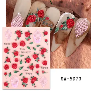 Cross-border Spring Nail Stickers Wholesale Ins Retro 5D Embossed Flowers And Roses Bird Clock Nail Stickers