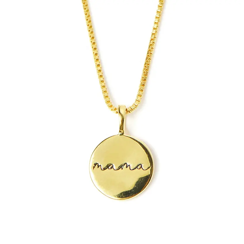 Genmel new fashion 925 silver jewelry gold plated box chain letter mama coin pendant necklace