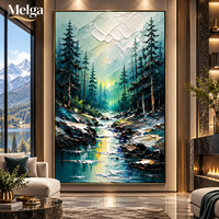 Grande Peinture Murale Paysage Forêt et Rivière, Arbre de Pin Vert, Rivière Turquoise, Peinture à l'Huile sur Toile pour Salon et Hôtel