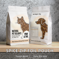 Sachets biodégradables en papier kraft personnalisés à huit soudures latérales, avec fond plat et fenêtre transparente, pour l'emballage d'aliments pour animaux de compagnie (chiens et chats)