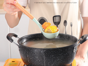 Nhà máy bán Silicone tiện ích công cụ Silicone Đồ dùng nấu ăn thiết lập với tay cầm bằng gỗ - Product Image 6