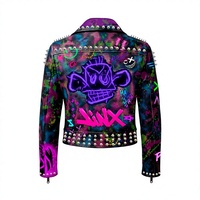 PROTECT STYLE APPAREL Blouson de moto en cuir PU pour femme, style punk, résistant à l'eau, motif crânes, finition peinte à la main