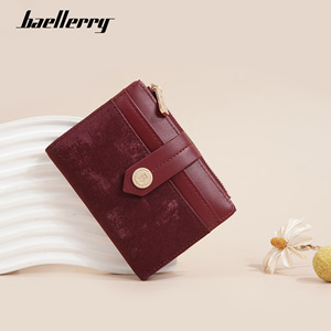 กระเป๋าสตางค์สั้นผู้หญิง Baellerry ขนาดมินิ สีแดง ลายบล็อก ปิดแบบกระดุม กระเป๋าใส่เหรียญแบบพับสองตอน ใช้ได้ทุกวัน - Product Image 1