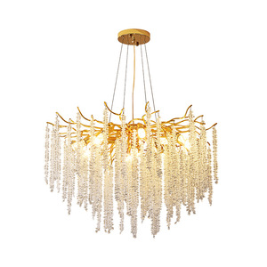 Lámpara de araña de cristal redonda con múltiples cabezales, fuente de luz LED E27, control por interruptor, para el hogar, sala de estar, hotel, villa, comedor - Product Image 4