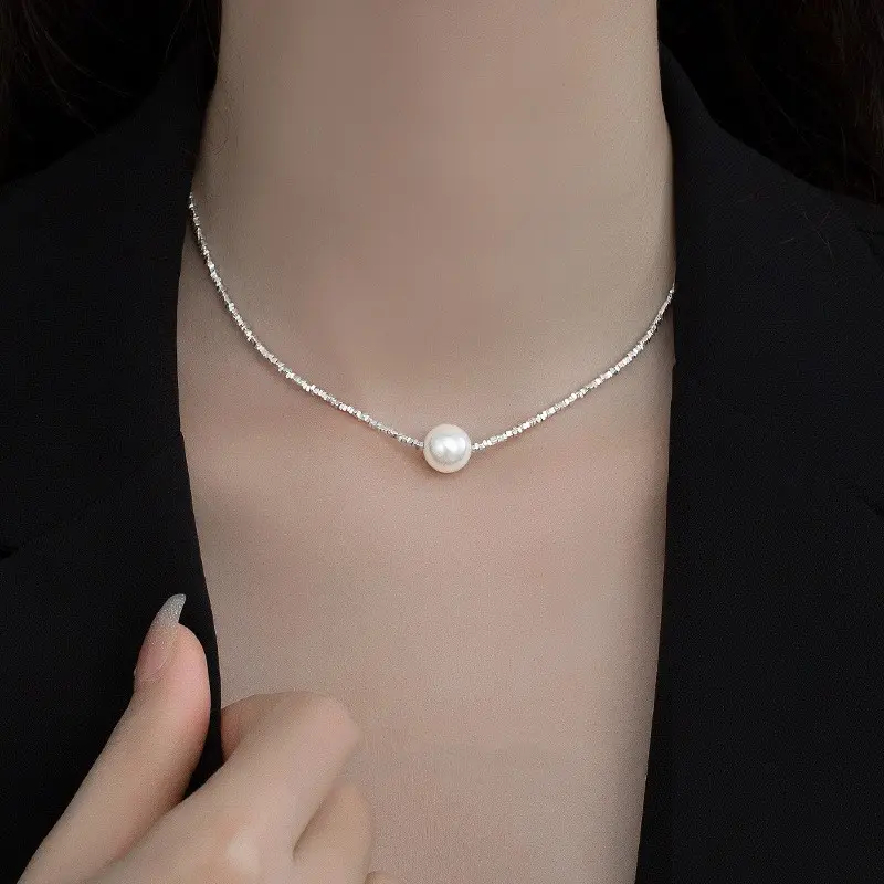 Irregular Prata Beads Cadeia Mulheres Jóias Elegante 925 Sterling Silver Pearl Charme Colar