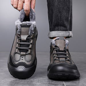 Chaussures d'hiver en coton chaud doublées de polaire pour hommes, chaussures de sport décontractées à lacets, semelle épaisse, antidérapantes, pour pères d'âge moyen et âgés - Product Image 3