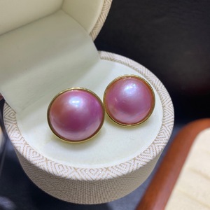 Boucles d'oreilles clous Red Bean Fashion en argent S925 avec perle Mabe rose 17 mm, sertissage clos plaqué or, bijoux classiques pour femme - Product Image 4