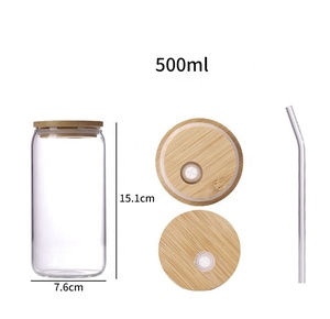 Ly thủy tinh đựng bia, cốc thủy tinh kiểu <span class=keywords><strong>Mason</strong></span> <span class=keywords><strong>Jar</strong></span>, cốc có nắp tre và ống hút, in logo tùy chỉnh, số lượng đặt hàng tối thiểu thấp, dung tích 12oz và 16oz, dùng làm quà tặng doanh nghiệp - Product Image 2