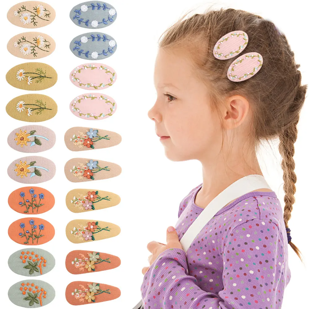 Wholesale Girl Hair Accessories Cute Baby Duckbill Clip Vintage Flower Fabric Embroidery Hairgrips