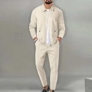 <span class=keywords><strong>Veste</strong></span> croisée sportive pour <span class=keywords><strong>homme</strong></span> avec poche zippée gaufrée à carreaux Ensemble cardigan mince à revers Vêtement tricoté teint pour l'automne et la jeunesse - Product Image 4